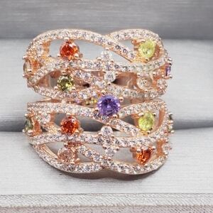 Peridot Citrine Amethyst & Diamond Rose Gold / 925 Sterling Silver Ring